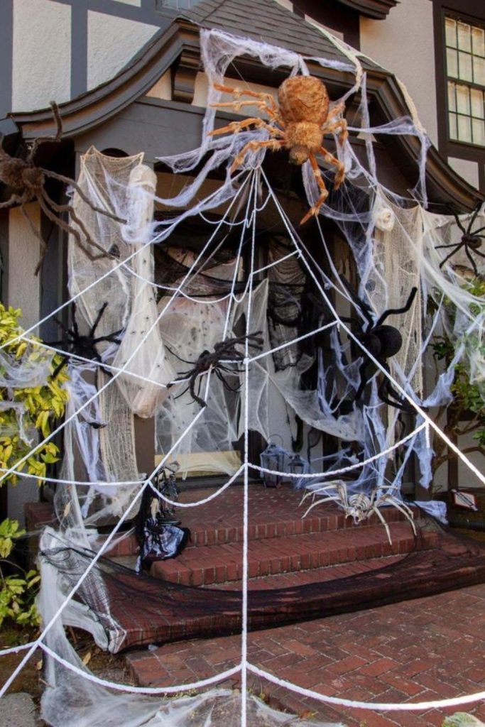 Spider web tunnel with giant spiders