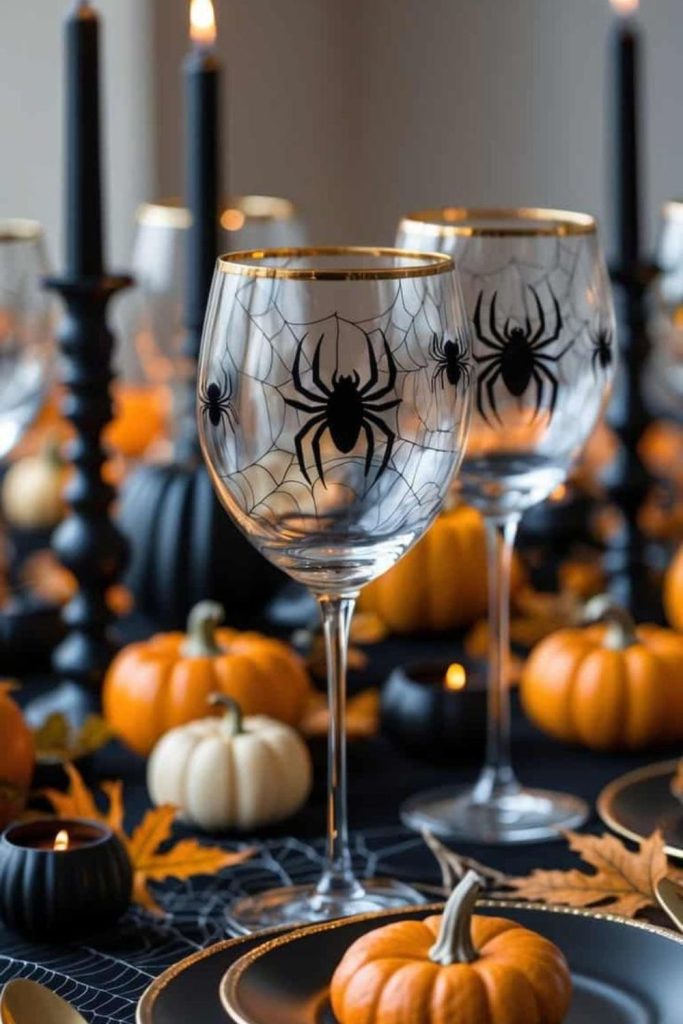 Spider web wine glass charms spooky.