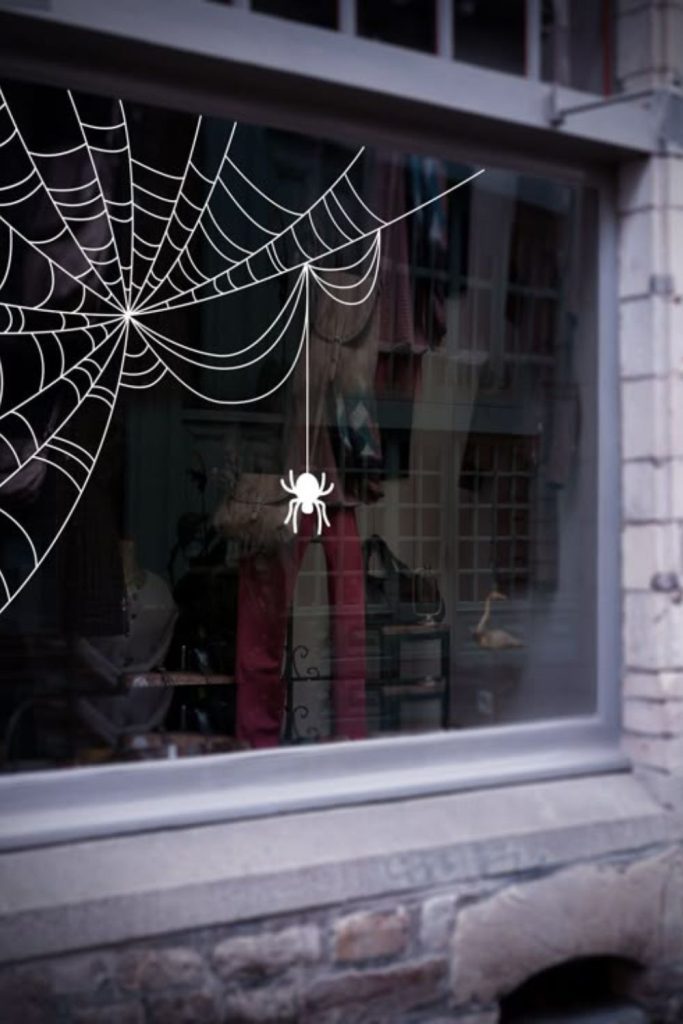 Spider web and spider Halloween window.