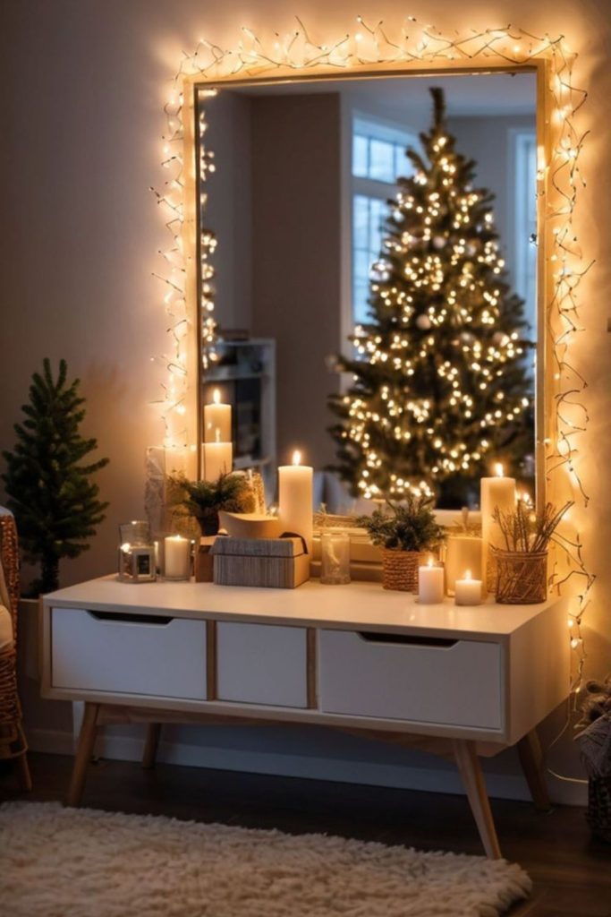 Mirror reflections with starlit Christmas glow