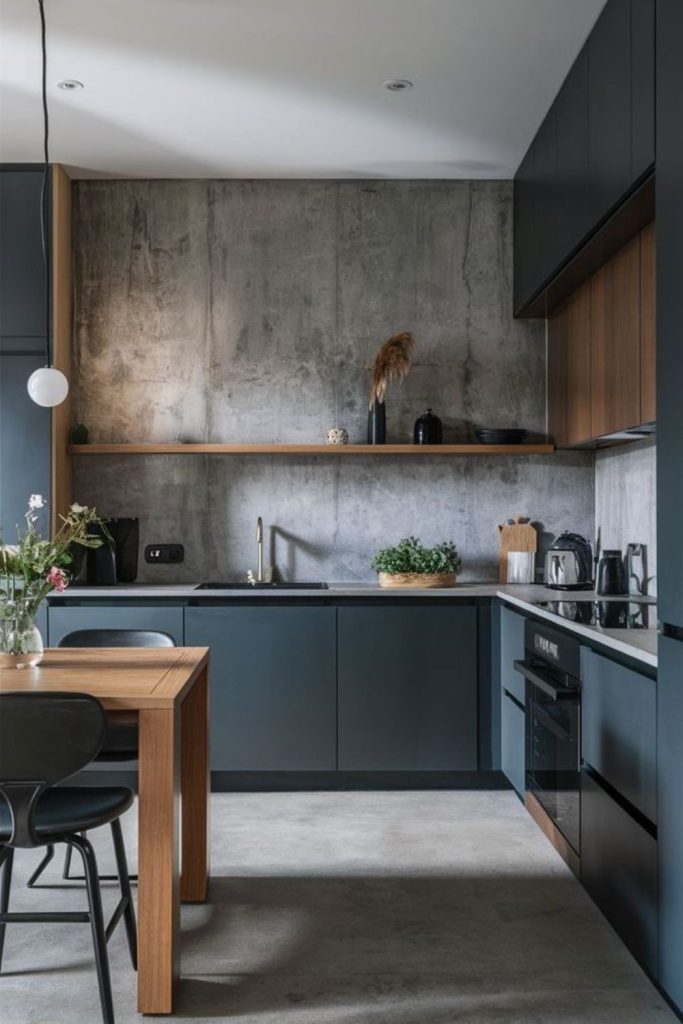 Brushed steel refined industrial kitchen style.