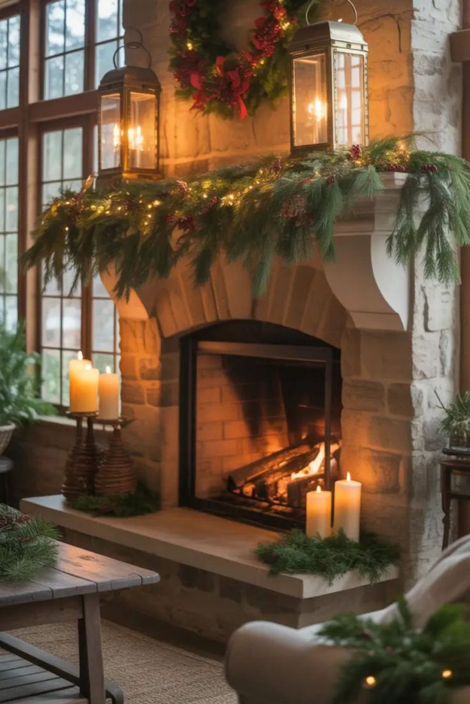 Stone hearth minimalist Christmas vibe.