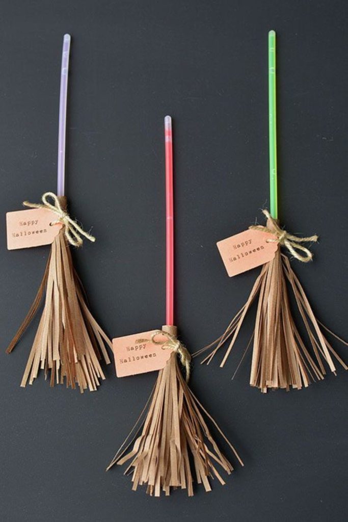 Mini witch broomsticks made from glowstick.