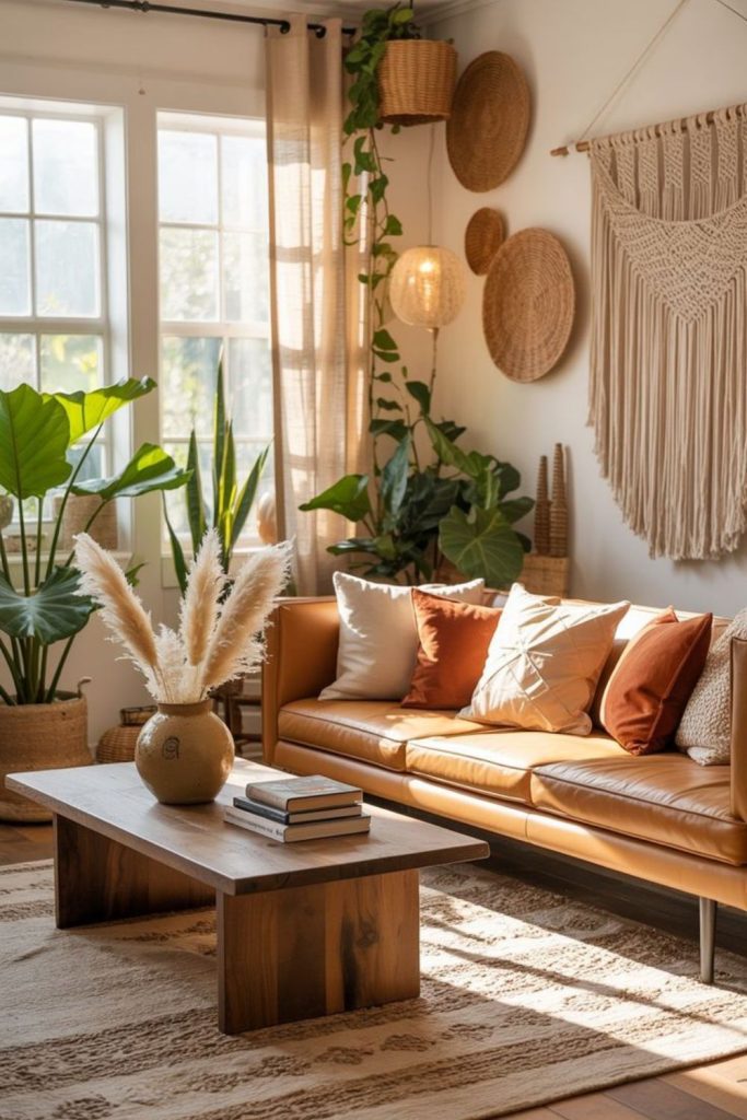 Sunkissed earthy-toned living den.