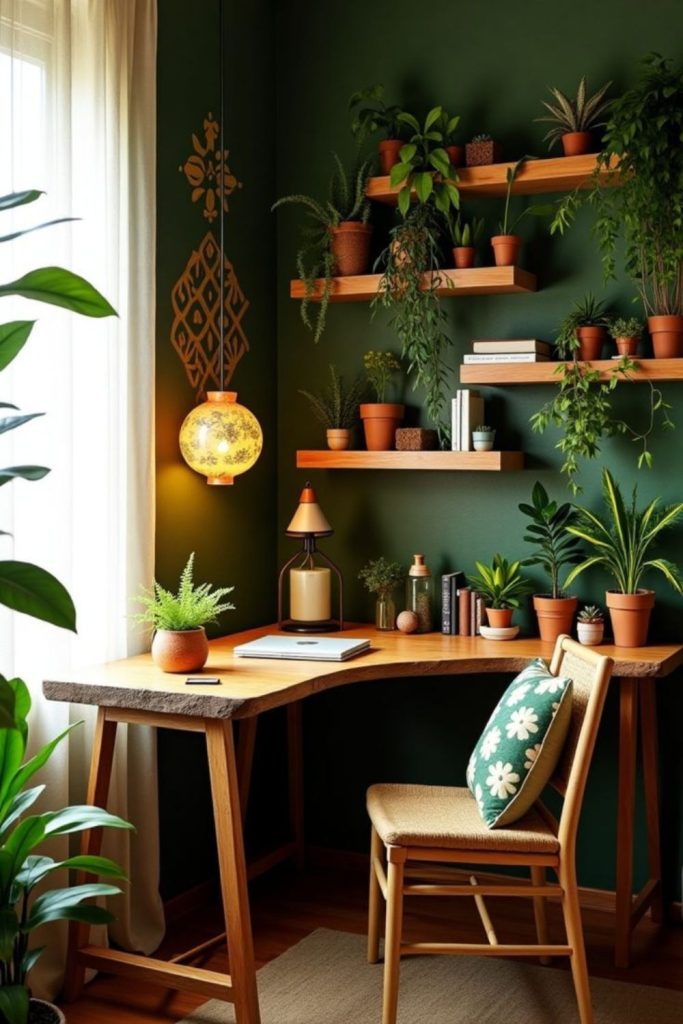 Bright sunlit corner with green plants.