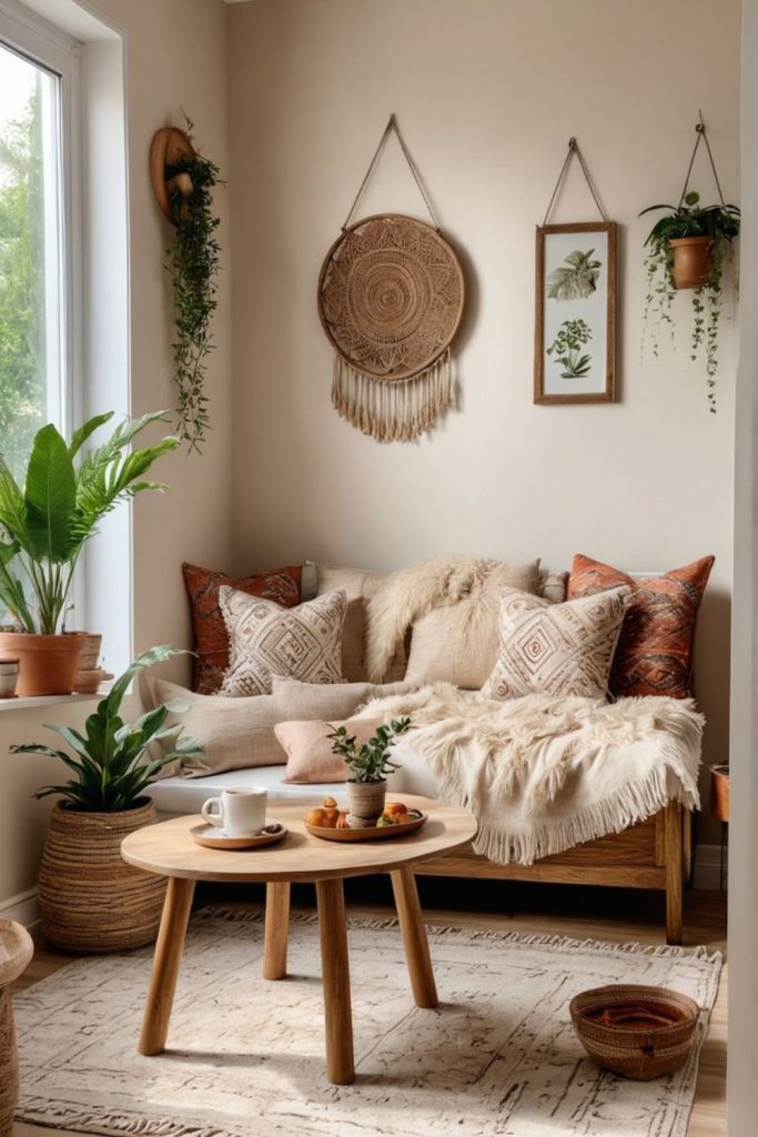 Tawny-hued rustic living corner.