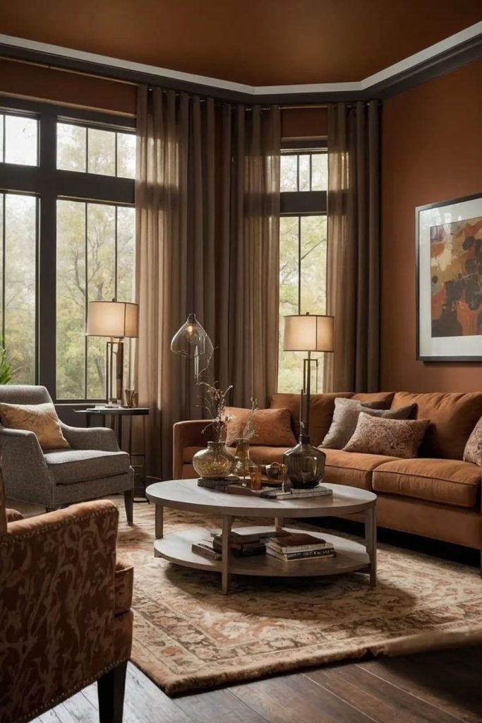 Tawny amber glow evening living space.