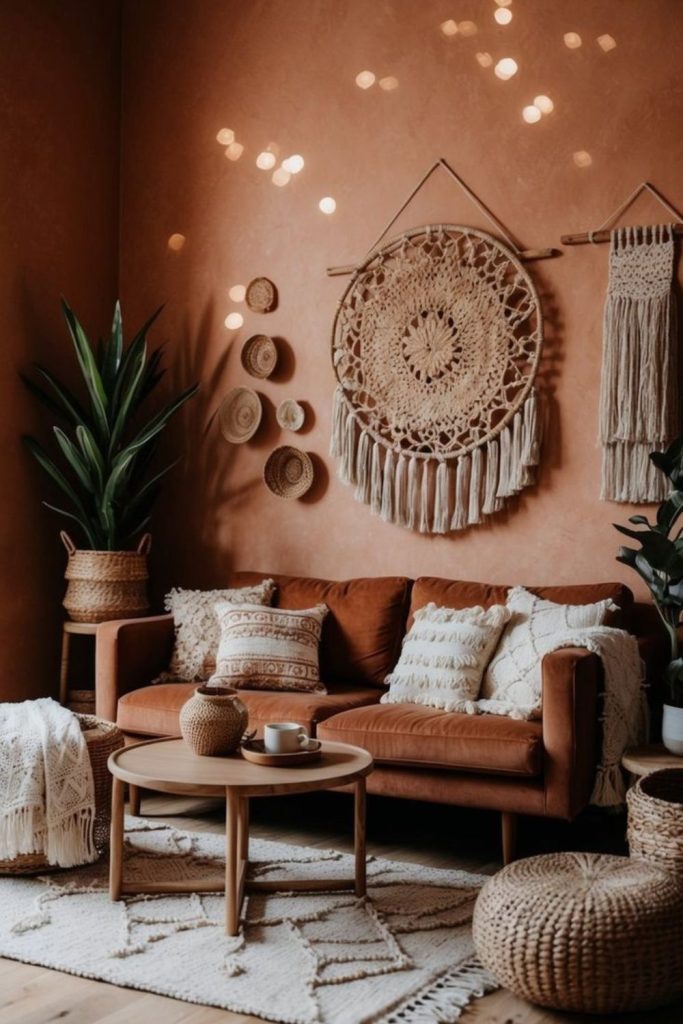Terracotta loft-style boho space.