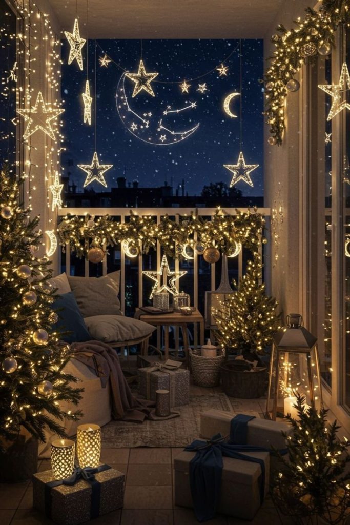 Twilight forest Christmas décor with fairy lights