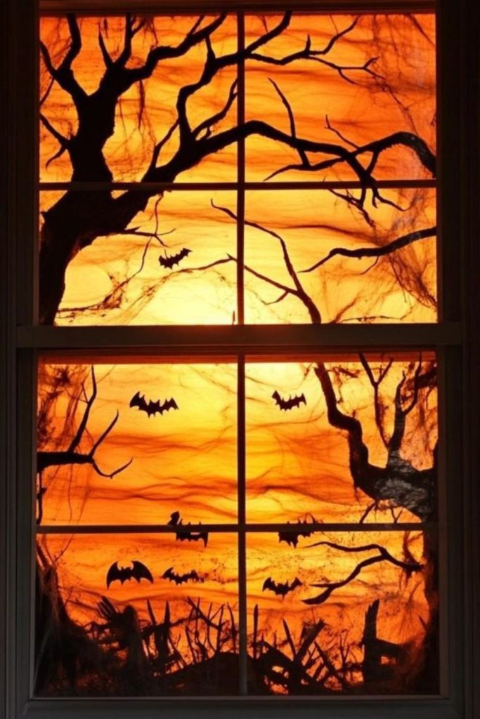 Twisted haunted tree painted on glass.