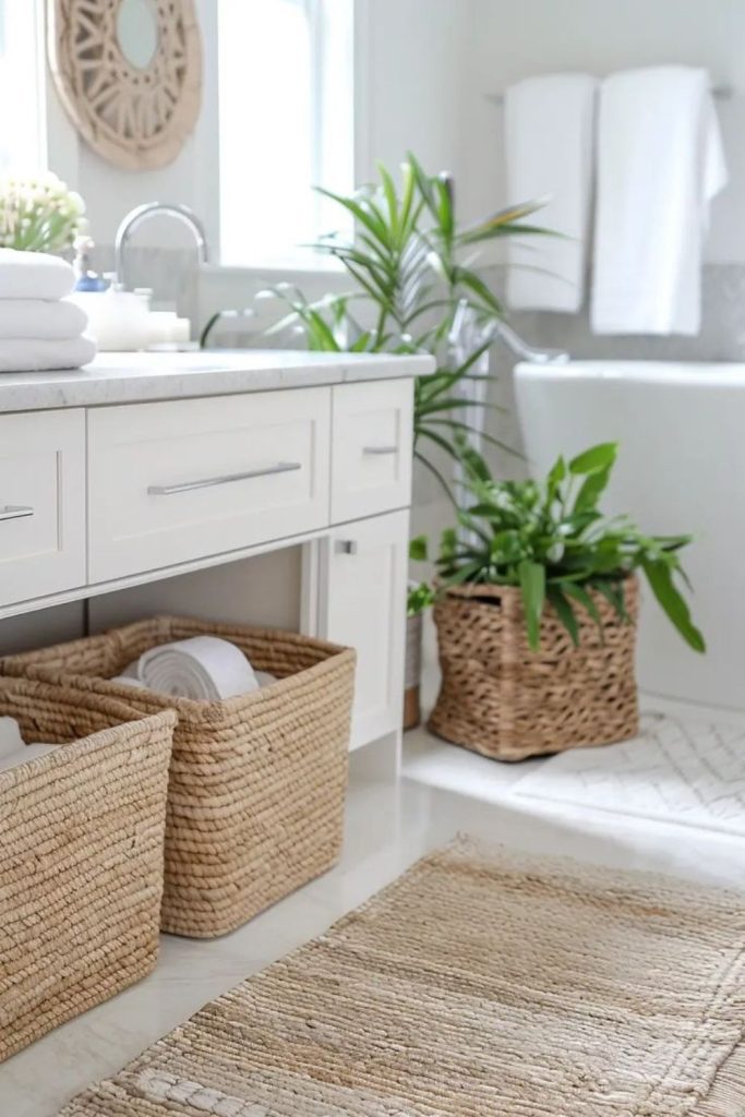 Under-sink woven storage baskets.