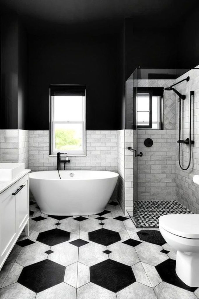 Industrial gray and black modern bathroom.