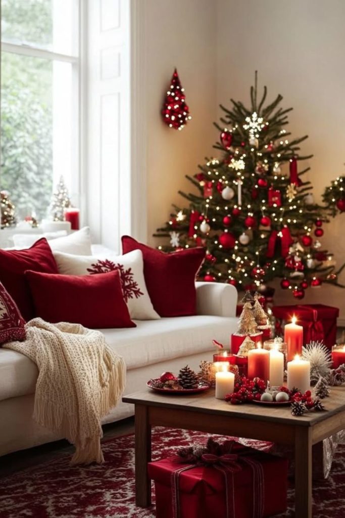 Velvet red elegant Christmas living space