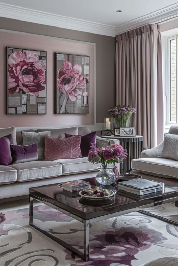 Mauve velvet soft elegant living space.
