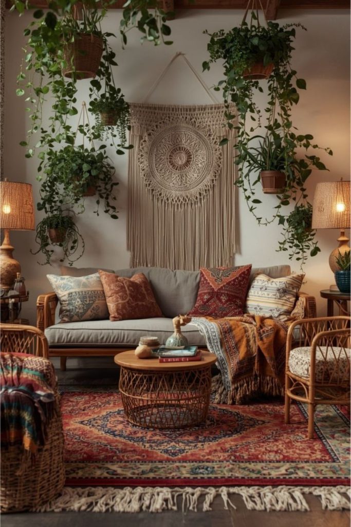 Velvet and jute earthy decor.