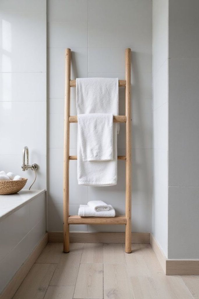Vertical towel ladder bathroom rack.