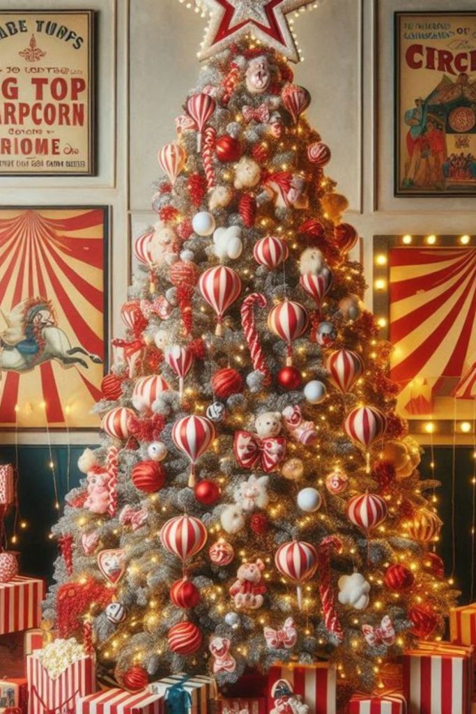 Vintage carnival Christmas decorations with lights.