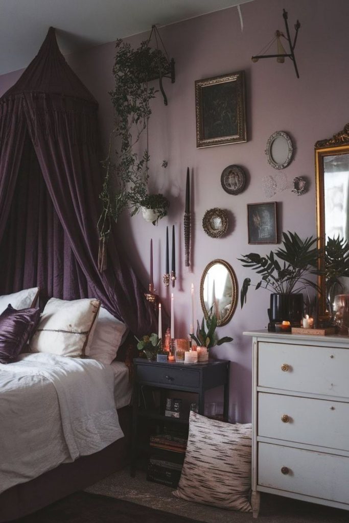 Nostalgic vintage bedroom with candles.