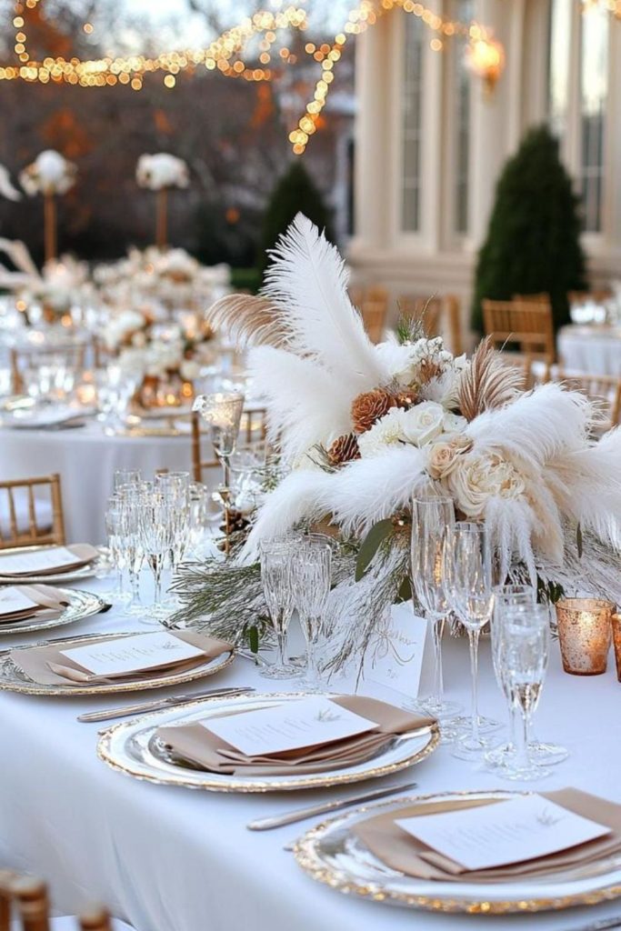 Antique lace vintage frosty winter table.