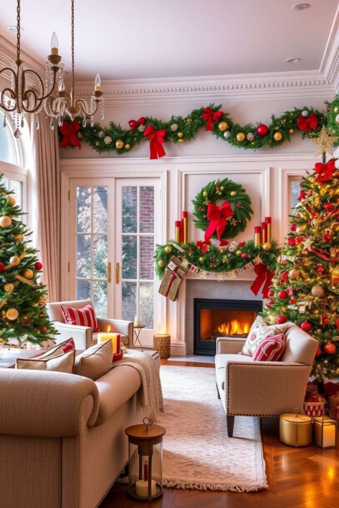 Vintage holiday room with antique ornaments