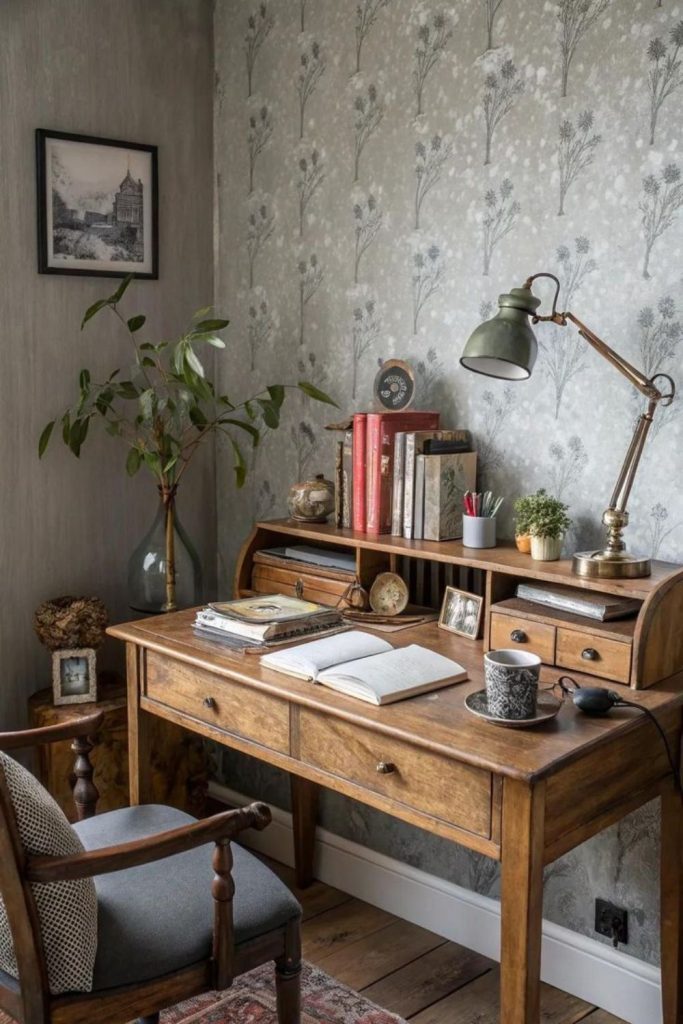 Vintage writer’s retreat with oak desk