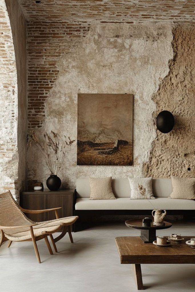 Rustic wabi-sabi inspired organic interior.