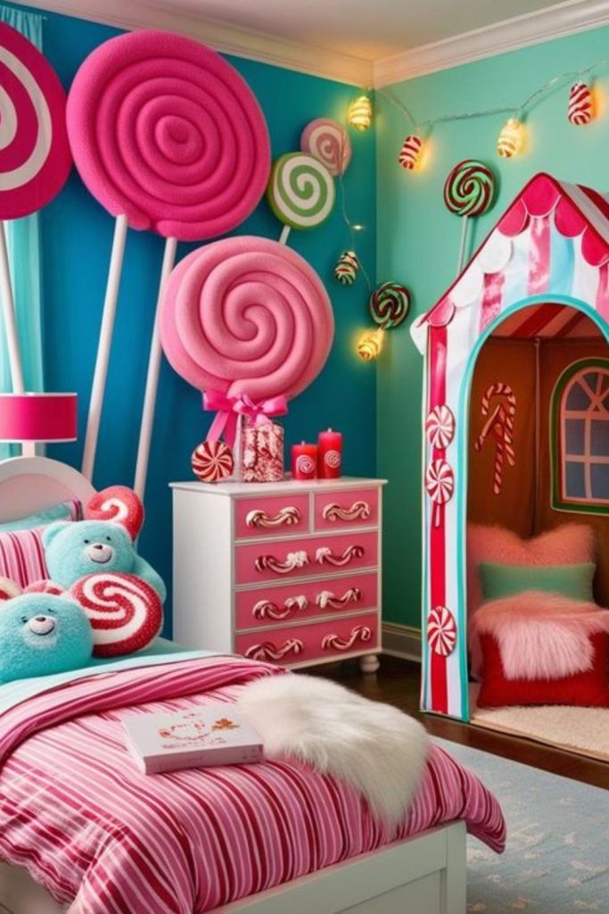 Candyland themed Christmas room décor