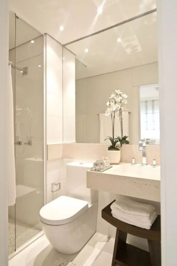 Minimal mirrored tiny bathroom design elegance
