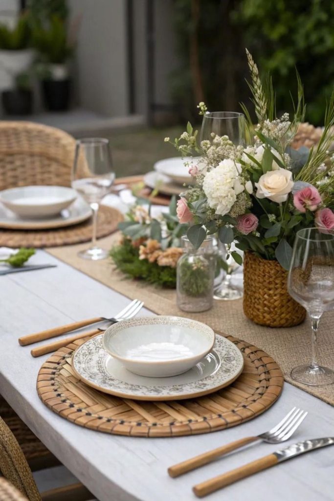 Bamboo and jade serene table setting.