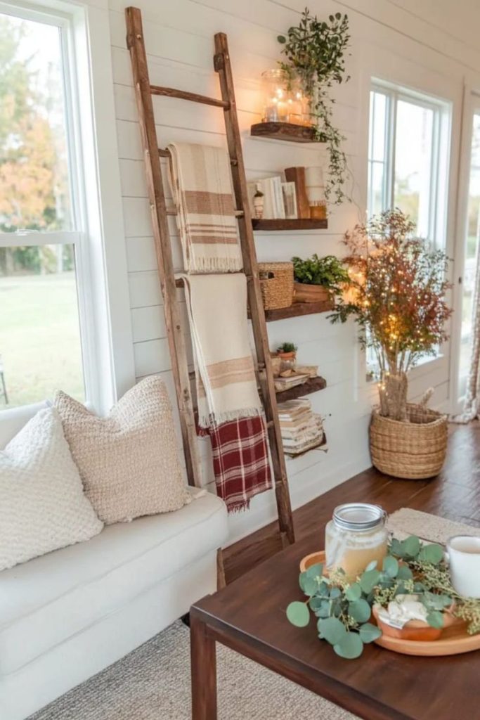 Green rustic hideaway with dried herbs.