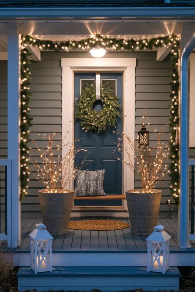 Soft glowing eucalyptus winter porch.