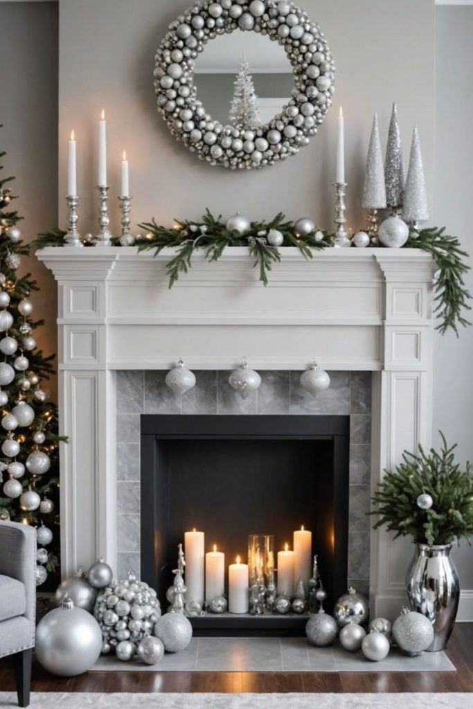 White ember glowing Christmas mantel.