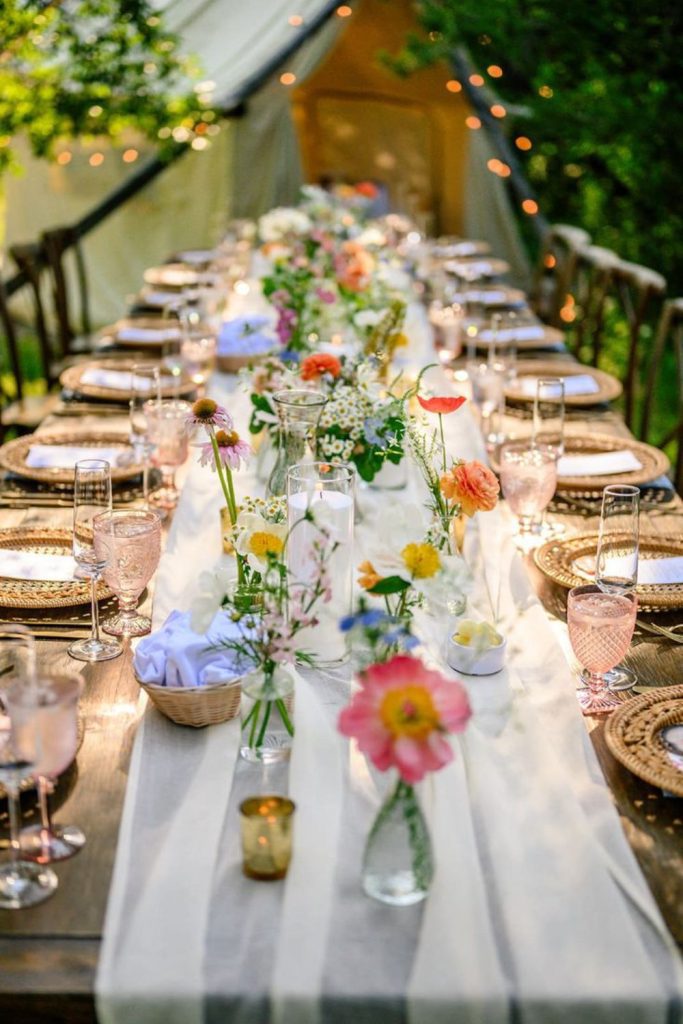 Wildflower canopy vibrant bohemian table.
