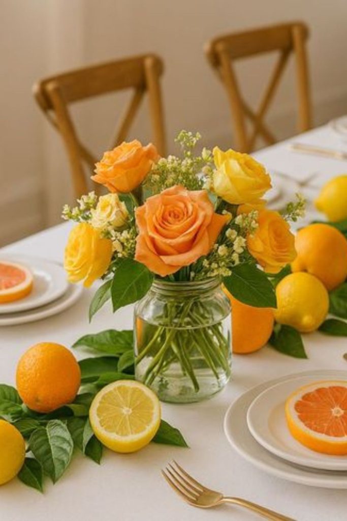 Fresh citrus-inspired winter table setting.