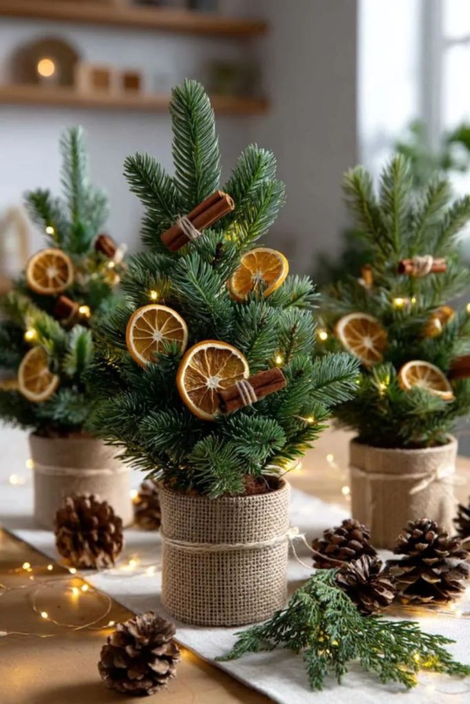 Citrus and pine holiday table decor