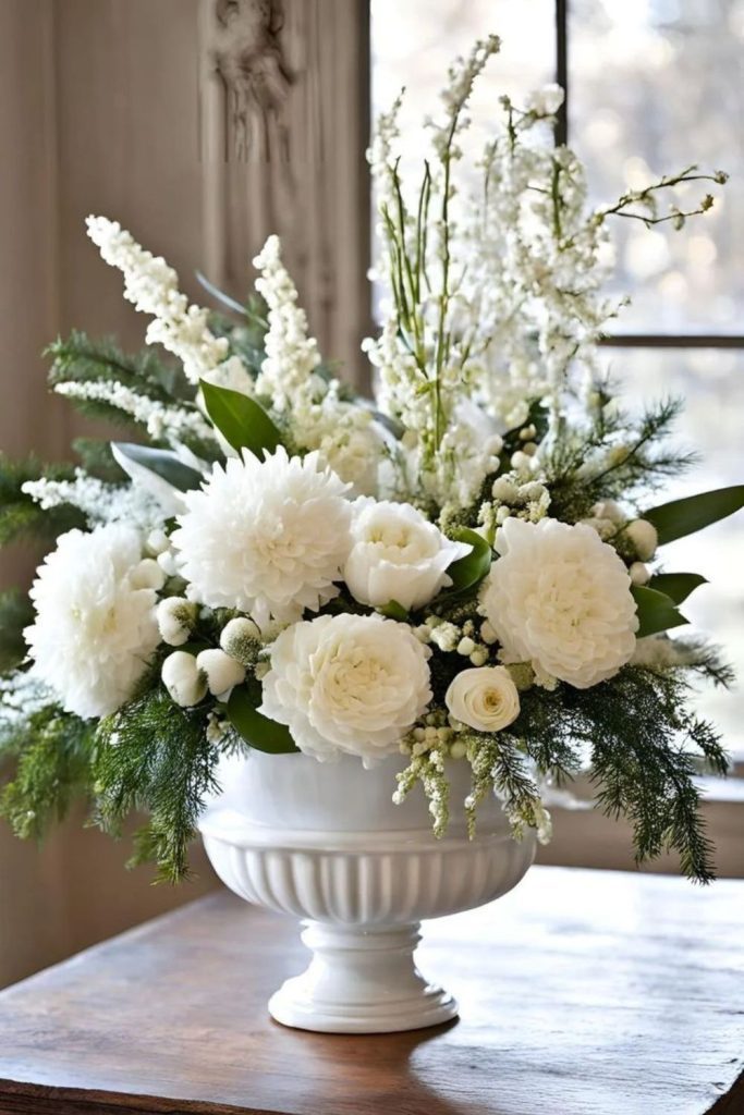 Blush peony soft winter floral arrangement