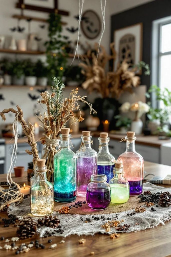 Potion bottles filled with colored liquids