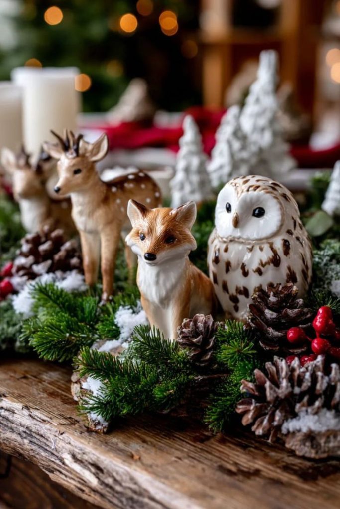 Woodland themed decor with animal ornaments