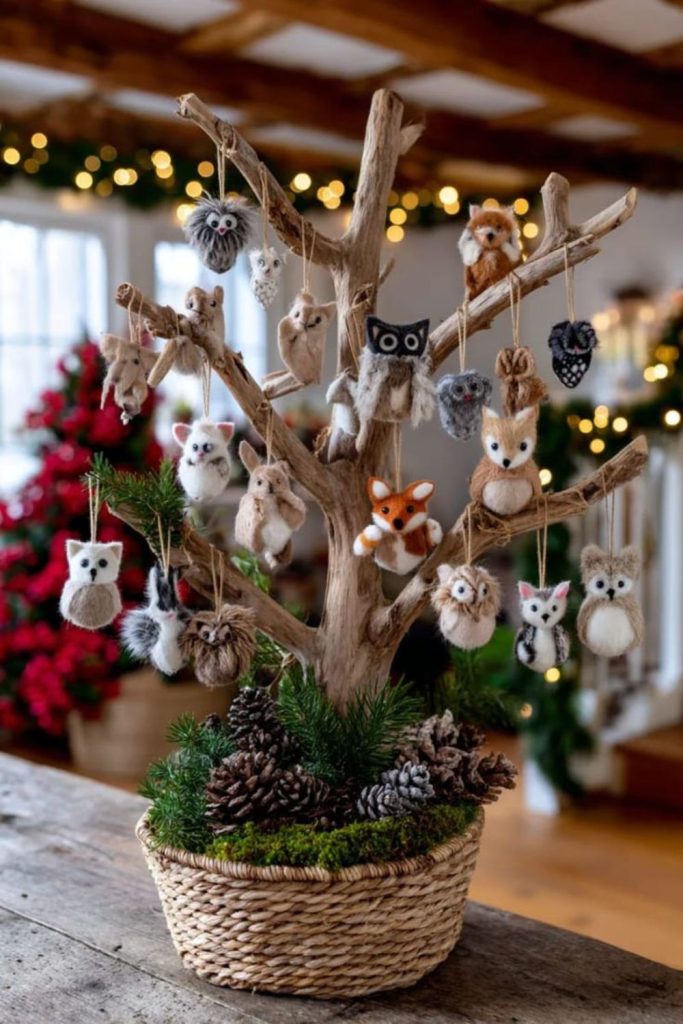 Felt woodland animal Christmas ornaments.