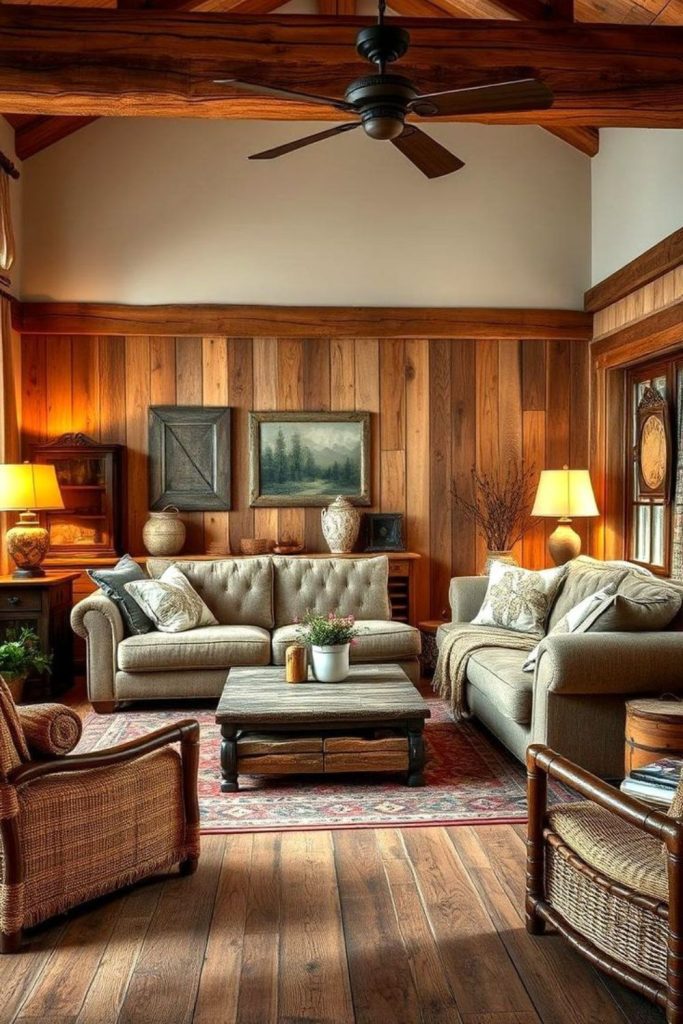 Forest-inspired cozy wooden rustic room.