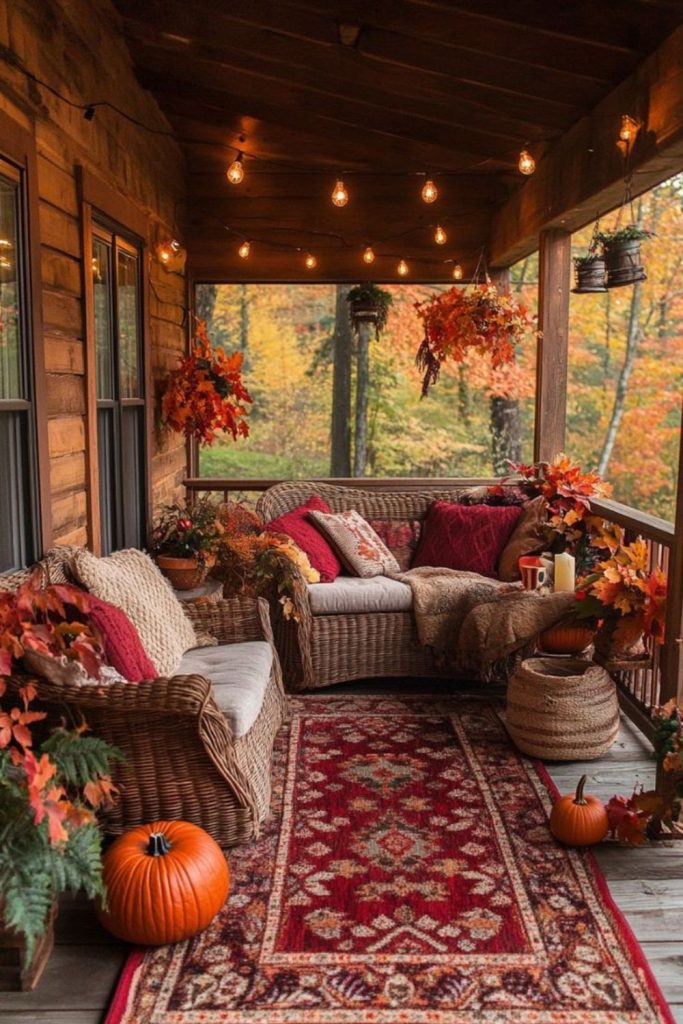 Woodland-themed porch with birch accents.