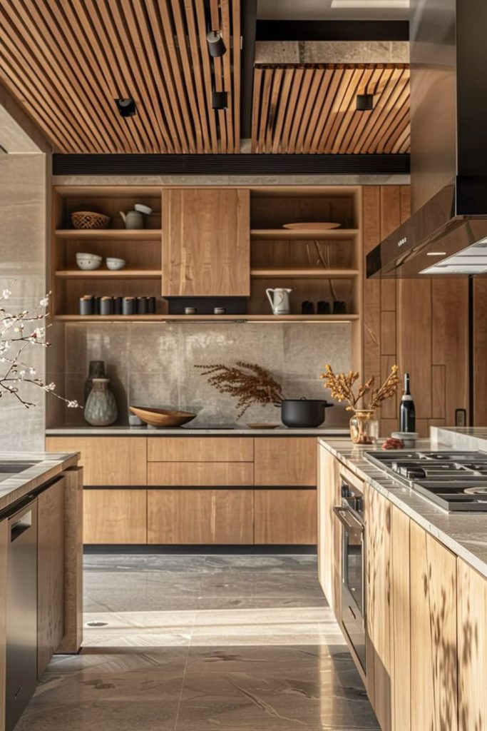 Zen stone kitchen with bamboo accents.