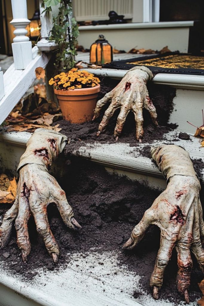 Zombie arms clawing out from ground