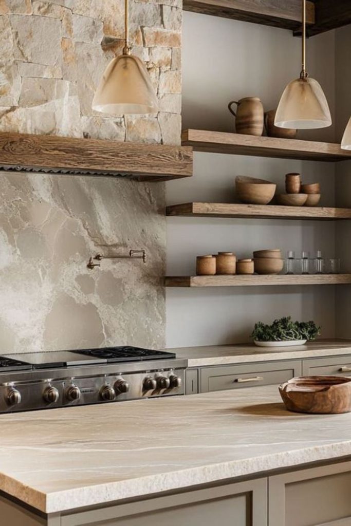 Almondstone drift kitchen with light neutrals