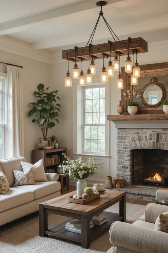 Rustic farmhouse lounge with jars