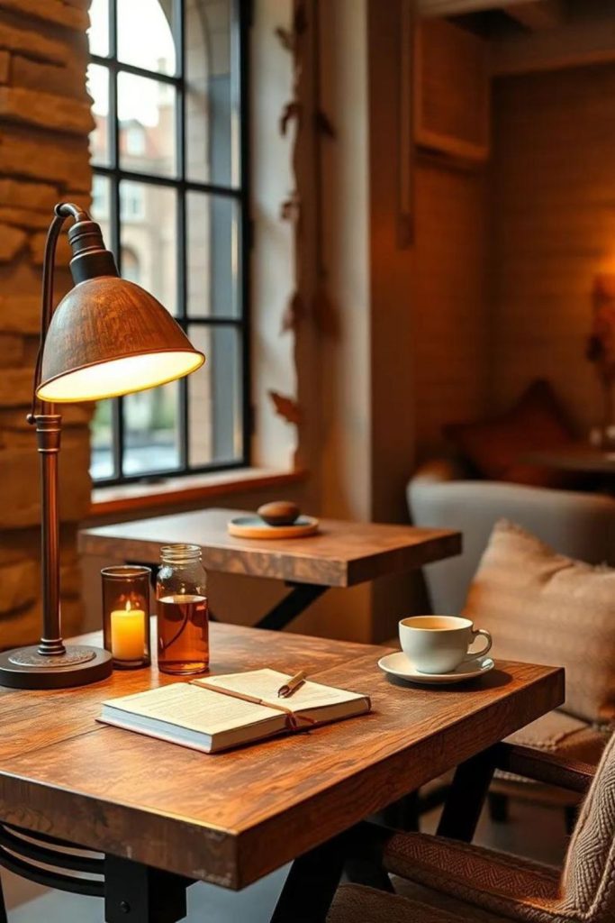 Amber lamp warm hearth desk