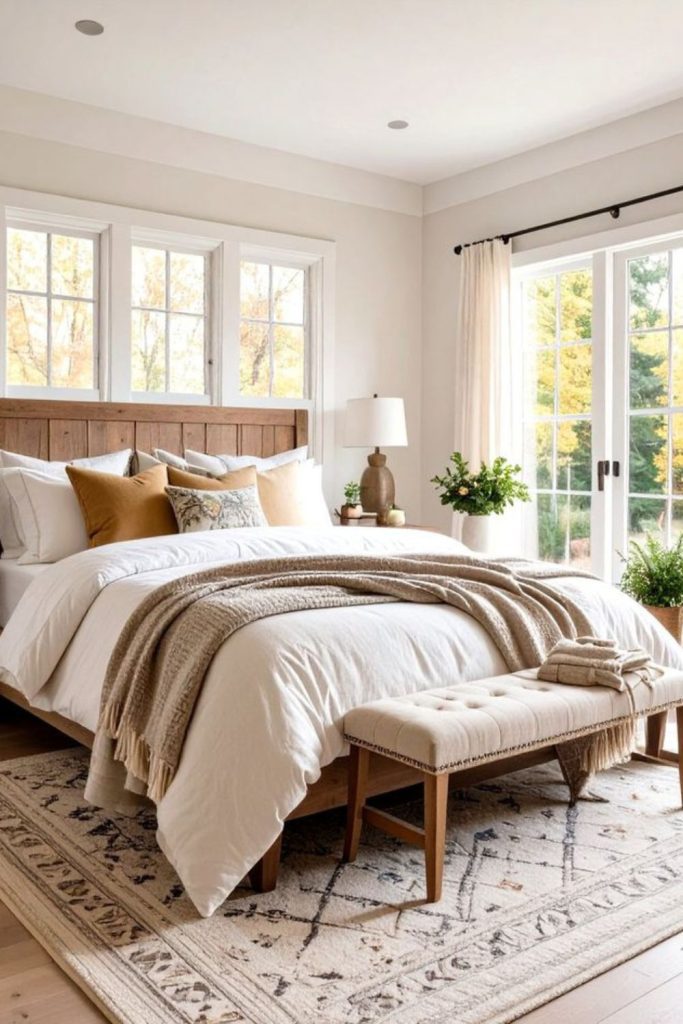 Amber-lit cottage bedroom warm presence.