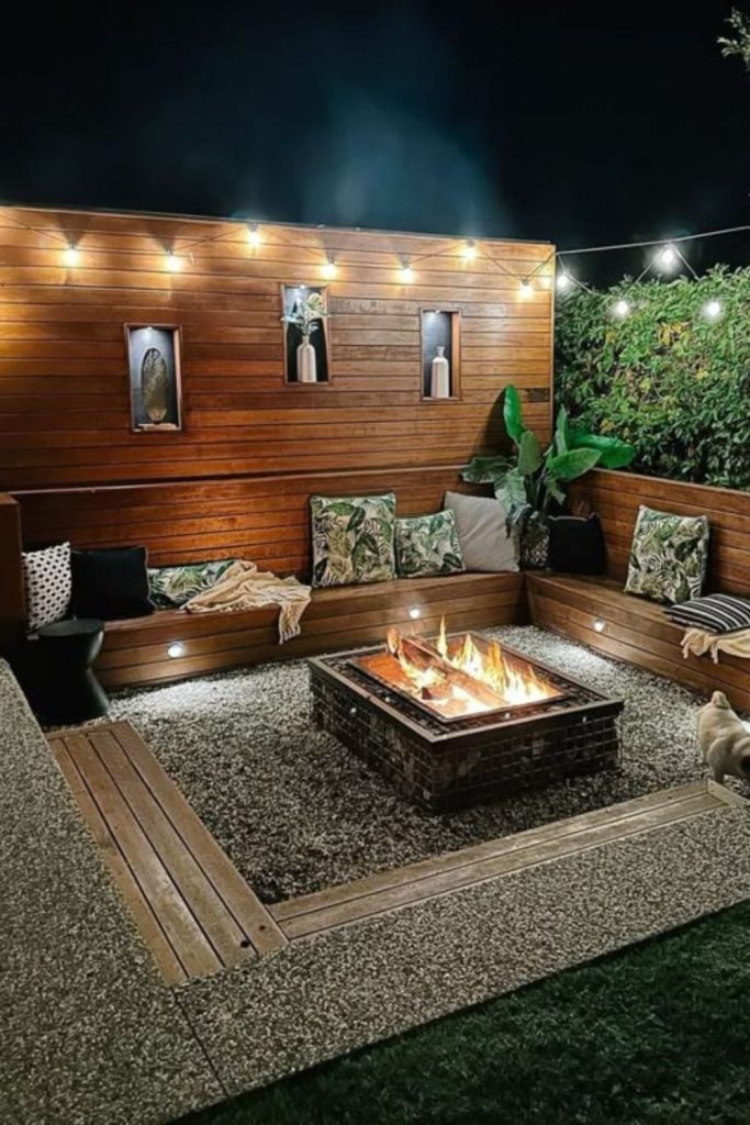 Fire pit with movie setup