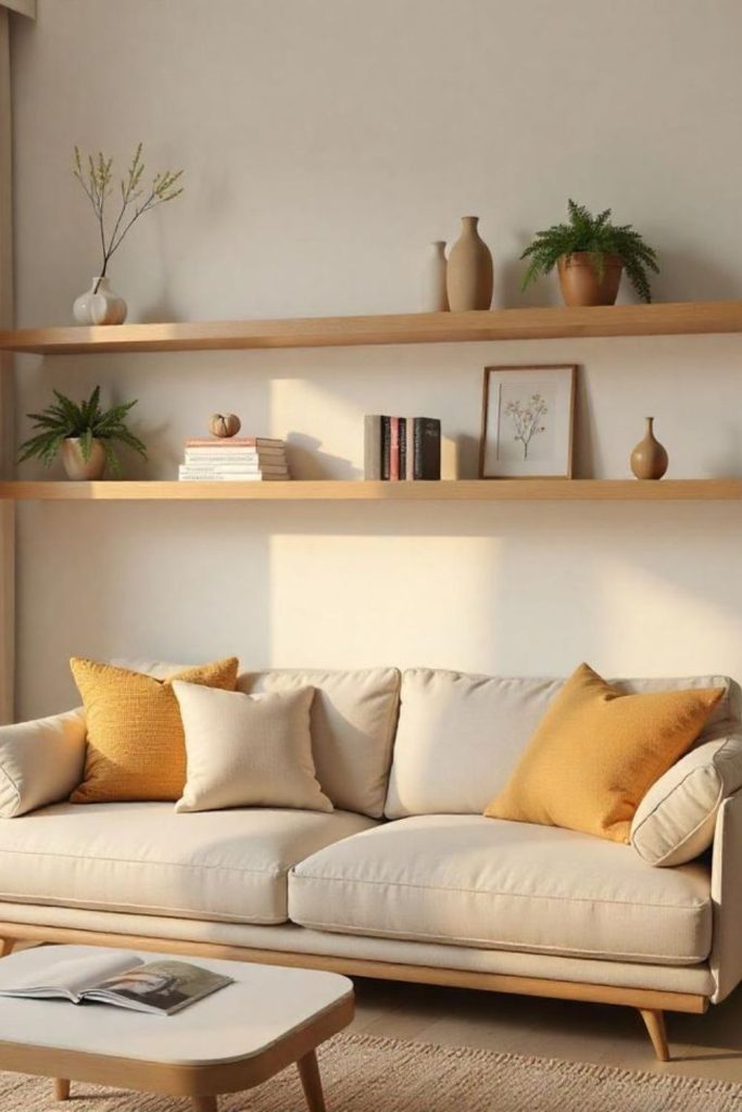 Bare shelf minimal peaceful display.