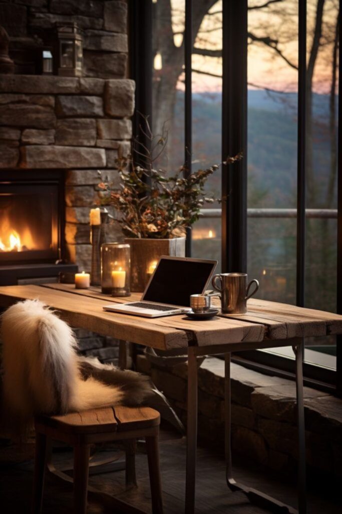 Barn loft warm rustic work area